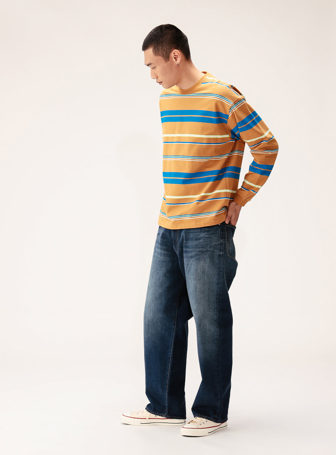 Multi-Stripe Crew Neck Wide Fit Sweatshirt