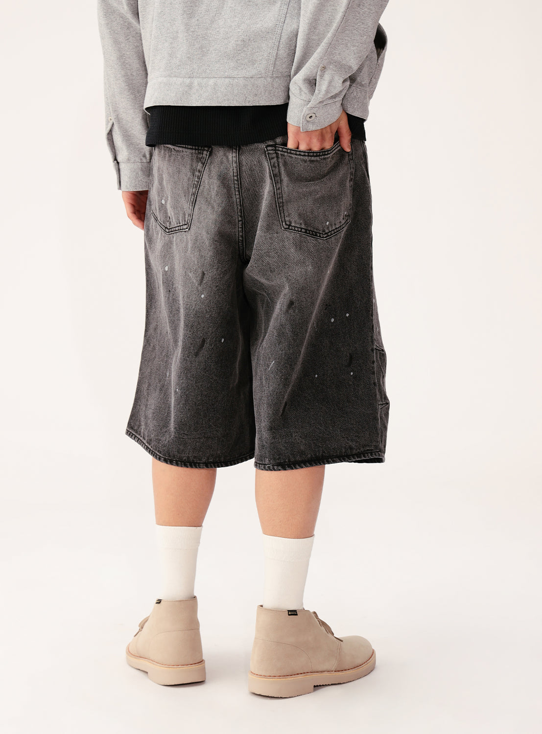 Wide Paint Denim Three Quarters Pants