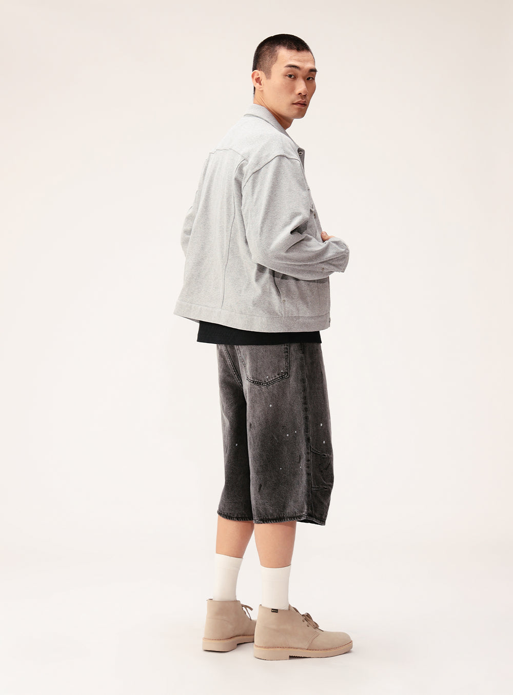 Wide Paint Denim Three Quarters Pants