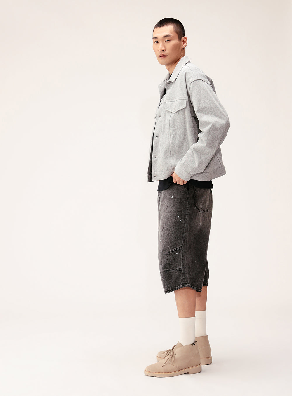 Wide Paint Denim Three Quarters Pants