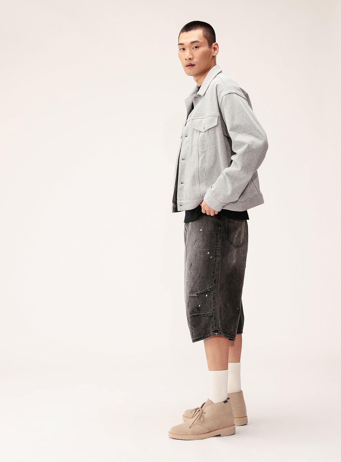 Wide Paint Denim Three Quarters Pants