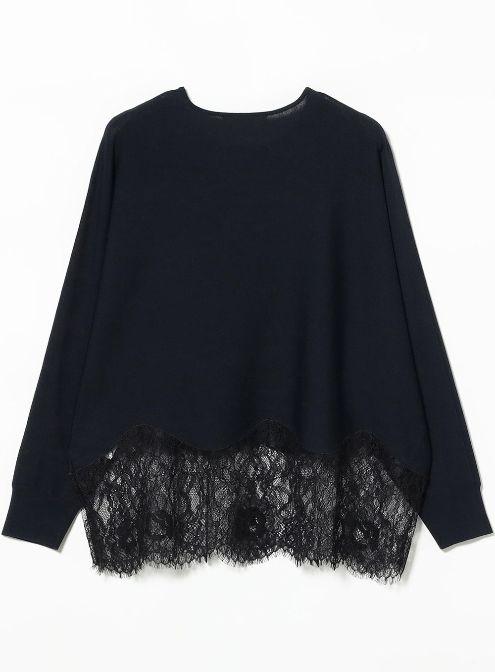 Lace Hem Crew Neck Knit Pullover