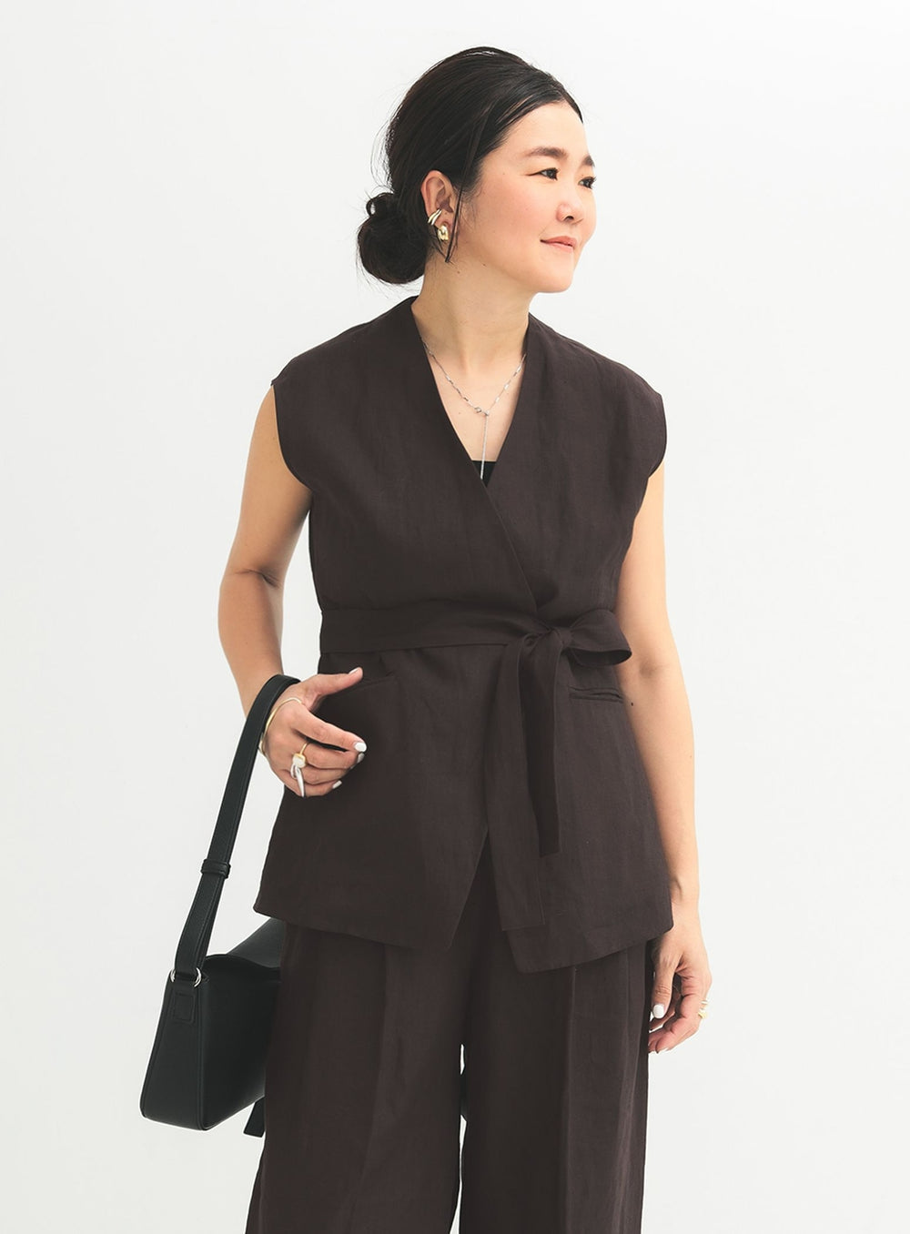 Linen Wrap Vest Blouse .M