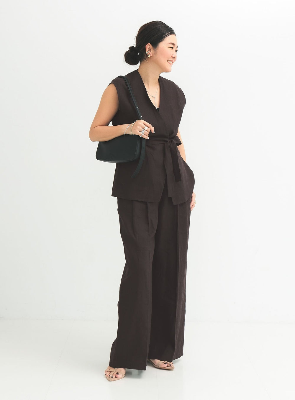Linen Wrap Vest Blouse .M