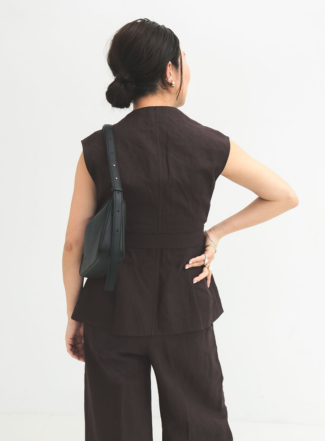 Linen Wrap Vest Blouse .M